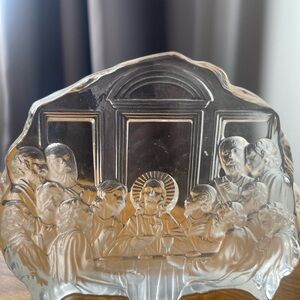 Vintage Glass “The Last Supper” Relief Plaque – Religious Christian Home Decor